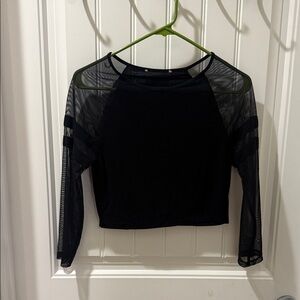 Source Unknown Black Mesh Sleeve Crop Top